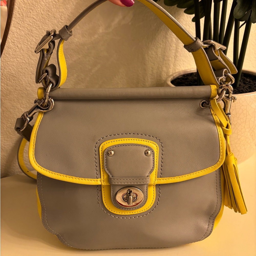 Coach Legacy Willis Archival Crossbody Bag Turn Lock Gray Yellow Handbag
